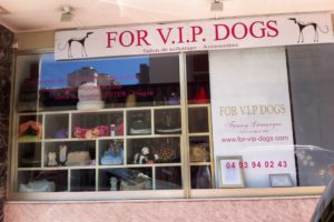Nearby Cannes treats its canine companions with dignity . . .